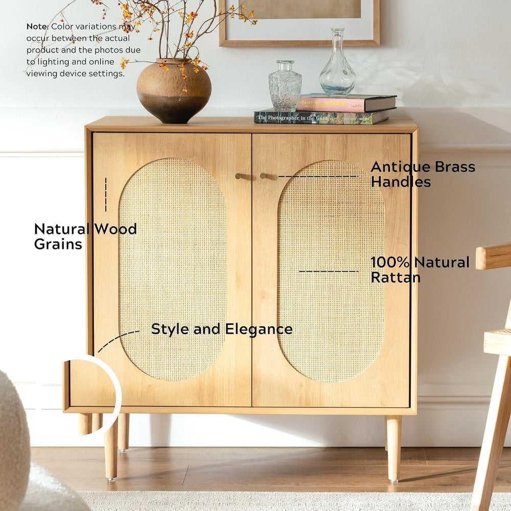 EYYTHUNG Rattan Storage Cabinets with Shelves, Narrow Cabinet with Storage, S...