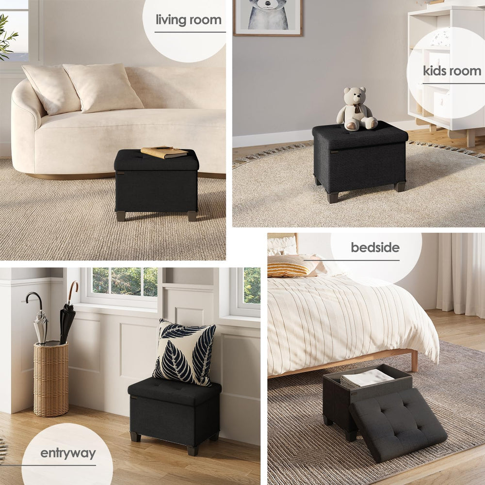 Storage Ottoman Cube with Small Bin, 16-in Square Ottoman with Storage for Li...