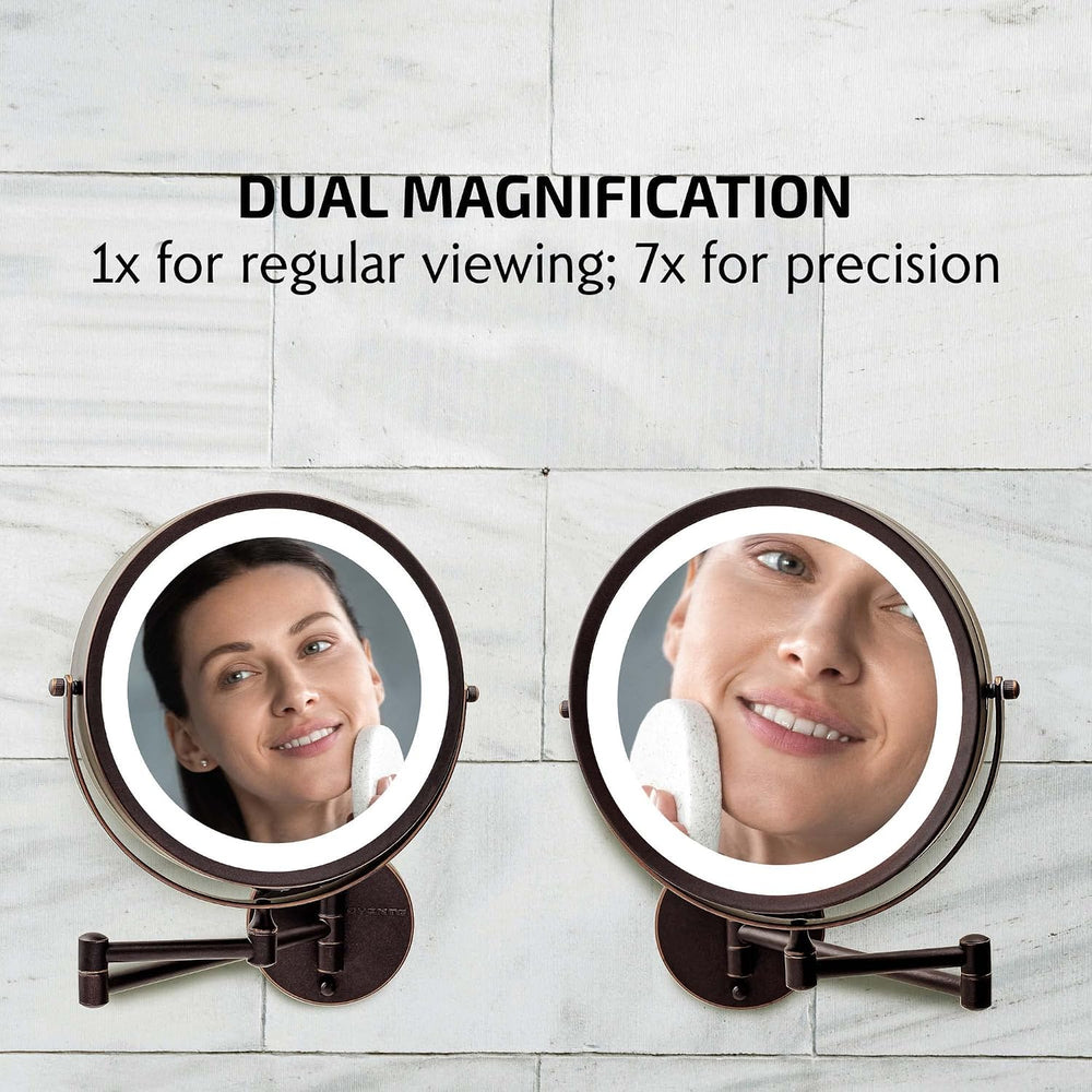 OVENTE 9" Wall Mounted Lighted Makeup Mirror, Antique Bronze MFW85ABZ1X7X