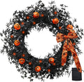 20 Inch Pumpkin Halloween Wreath with 30 Orange LEDs & Spiderweb Bow
