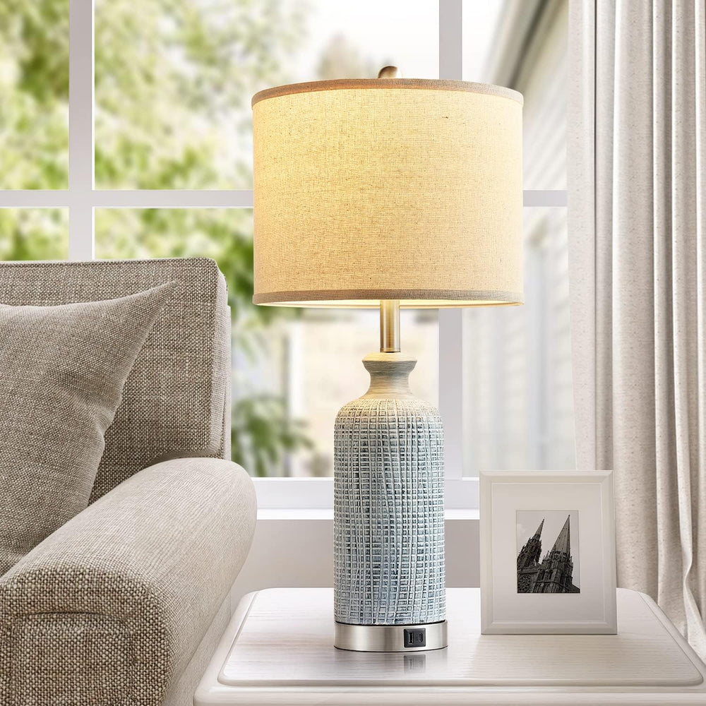 Living Room Lamps Set of 2, 27" Touch Lamps for Nightstand with USB A+C ...