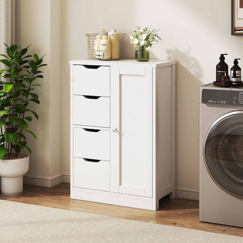 Vongrasig Small Bathroom Storage Cabinet with 4 Drawers & Door, White