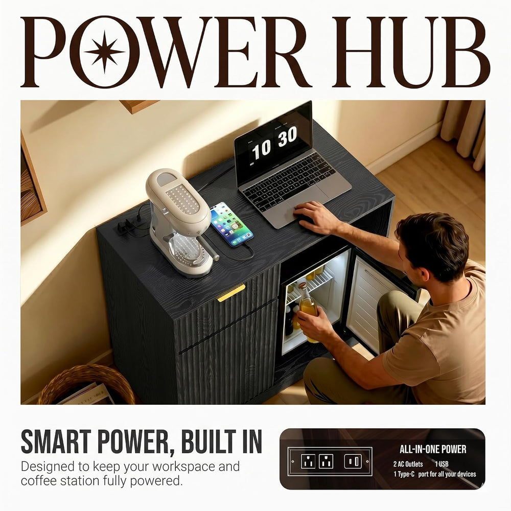 Mini Fridge Cabinet, Coffee Bar Cabinet with Fridge Space, Black