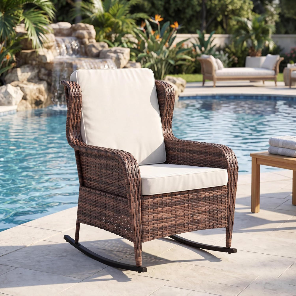 GarveeTech Outdoor Wicker Rocking Chair with Cushions, All-Weather Patio Rock...