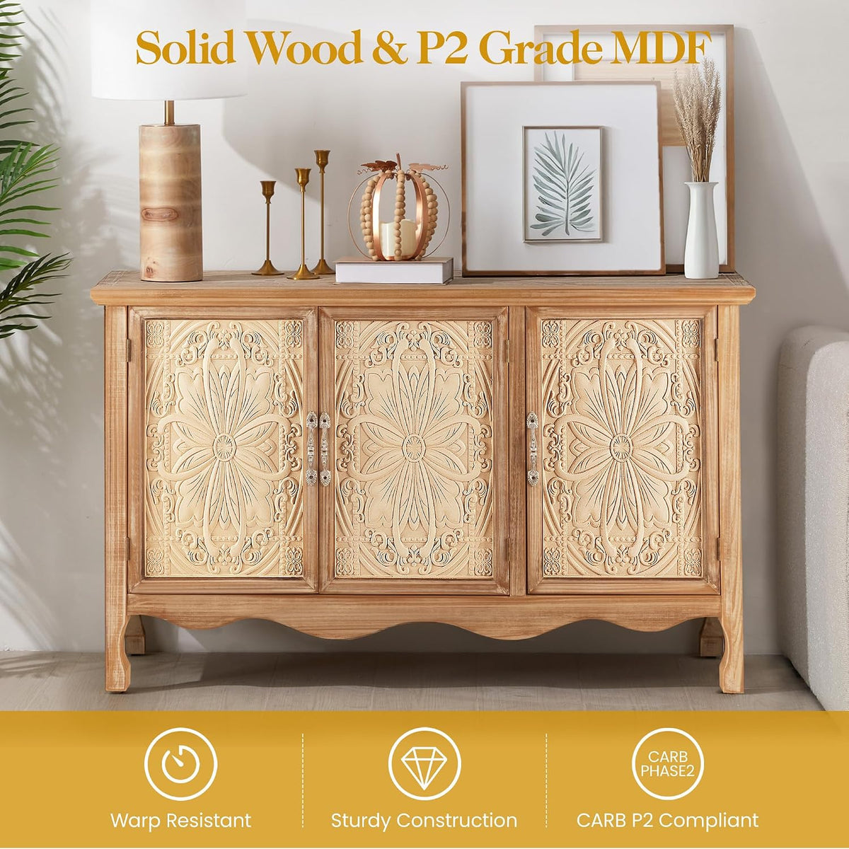 RoyalCraft Sideboard Buffet Cabinet with Storage, Natural Solid Wood