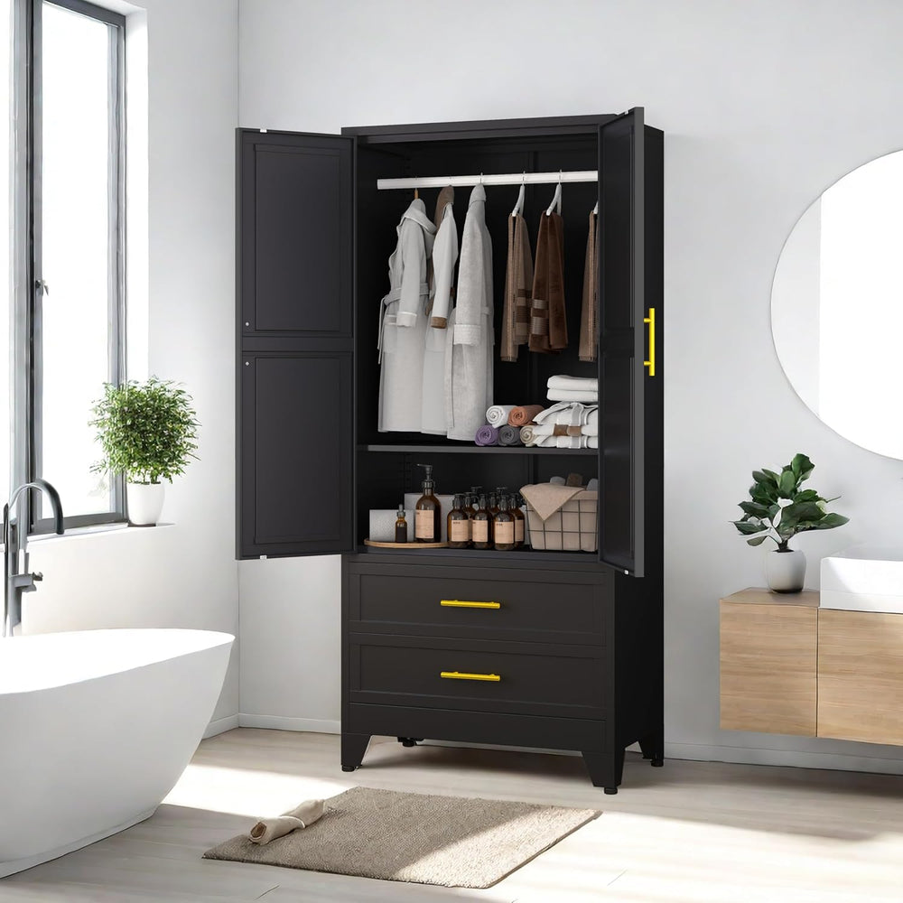 PAOFIN Black 71" Metal Armoire Wardrobe Closet, Bedroom Clothing Storage...