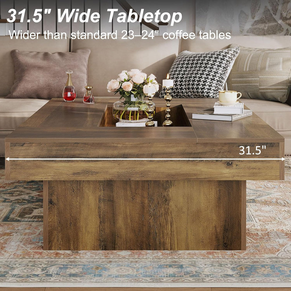 LVB 47"X31" Large Rectangle Wood Coffee Table with Storage Rustic Oak