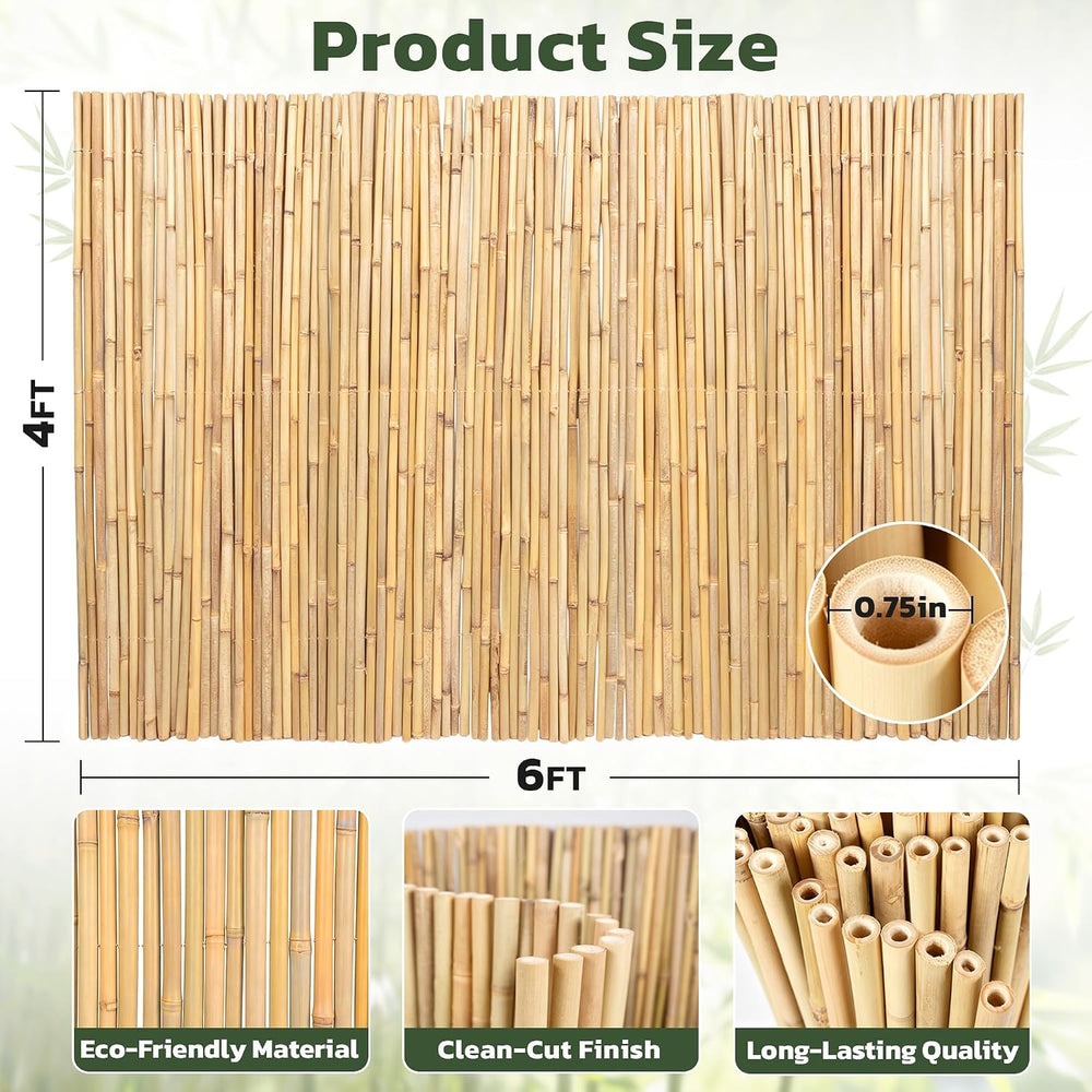 Natural Bamboo Fence, 4 ft x 6 ft Bamboo Fencing Screen for Garden, Rolled Pr...