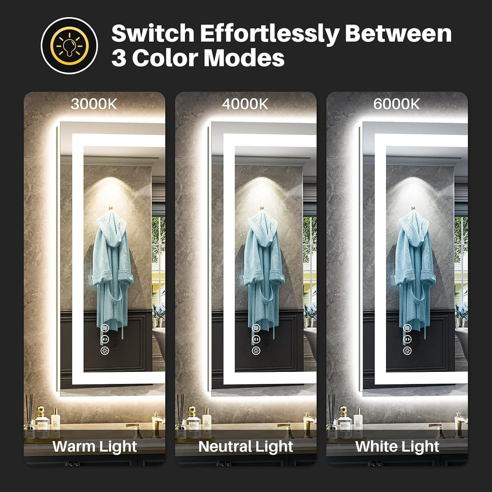 24x32 LED Bathroom Mirror, Dual Lit Anti-Fog Wall Vanity Mirror