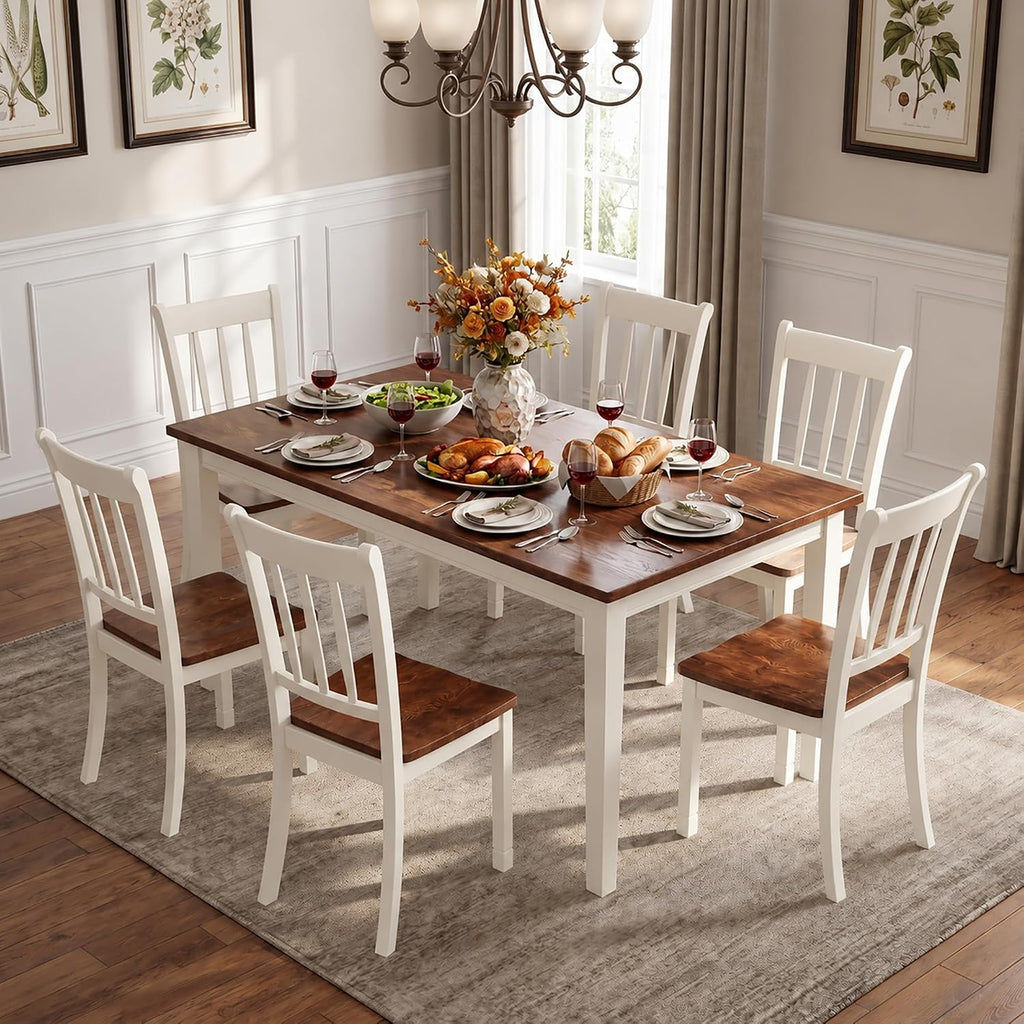 POWERSTONE Dining Chairs Set of 6, Rubberwood Kitchen Chairs, White