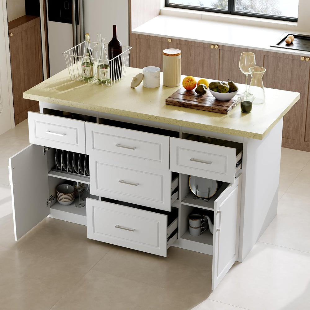 AIEGLE 66.9-in Stationary Kitchen Storage, Island Table with Seating, White