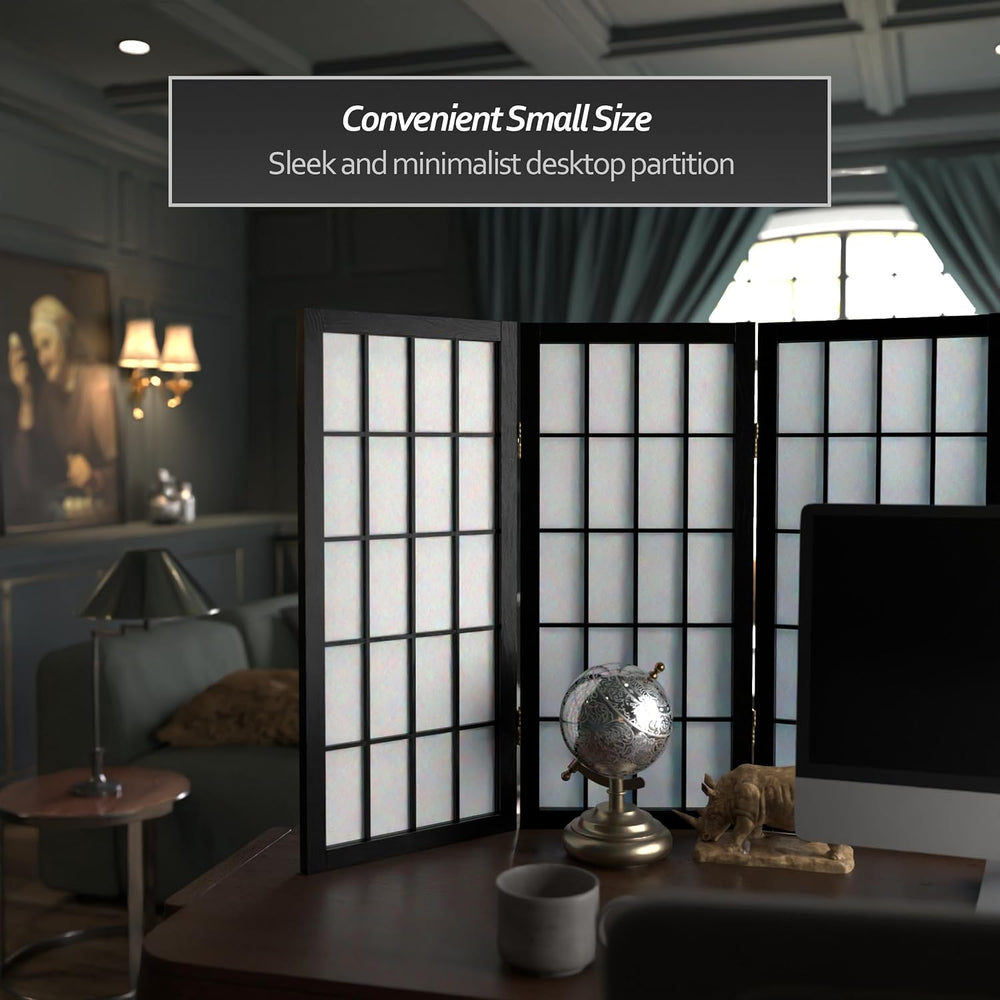 2 ft. Short Desktop Window Pane Shoji Screen - Black - 3 Panels