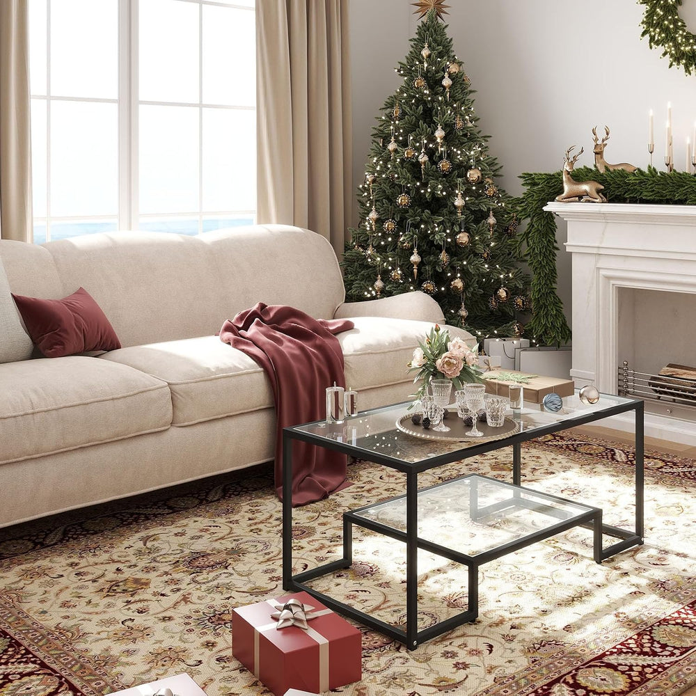42" Rectangular Glass Coffee Table, Black