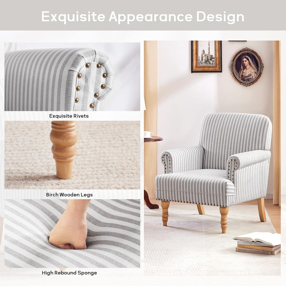 HUIMO Linen Fabric Accent Chair, Mid-Century Modern Armchair with Solid Wood ...