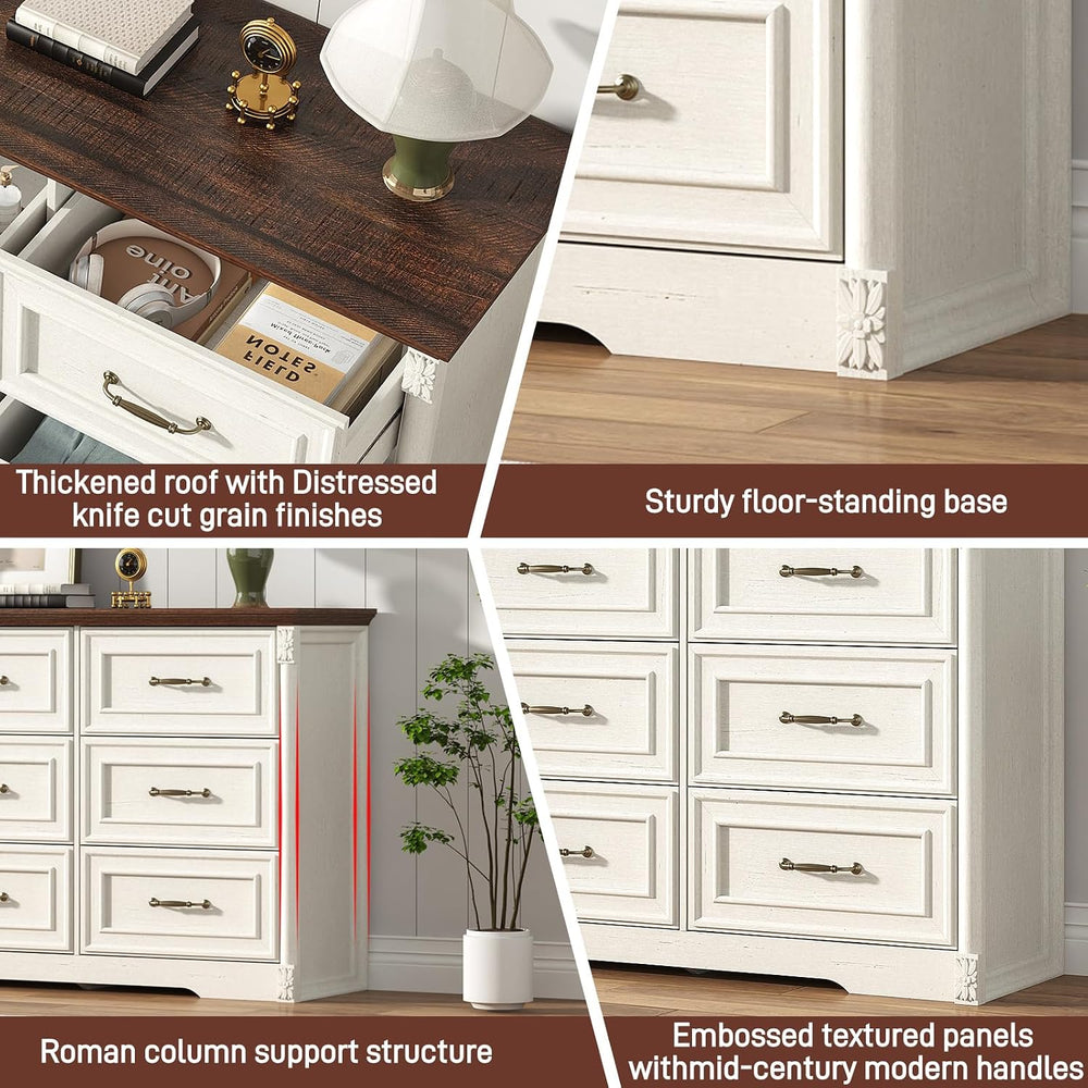 Farmhouse Wood 9 Drawer Dresser for Bedroom,Embossed Roman Column Wood Rustic...