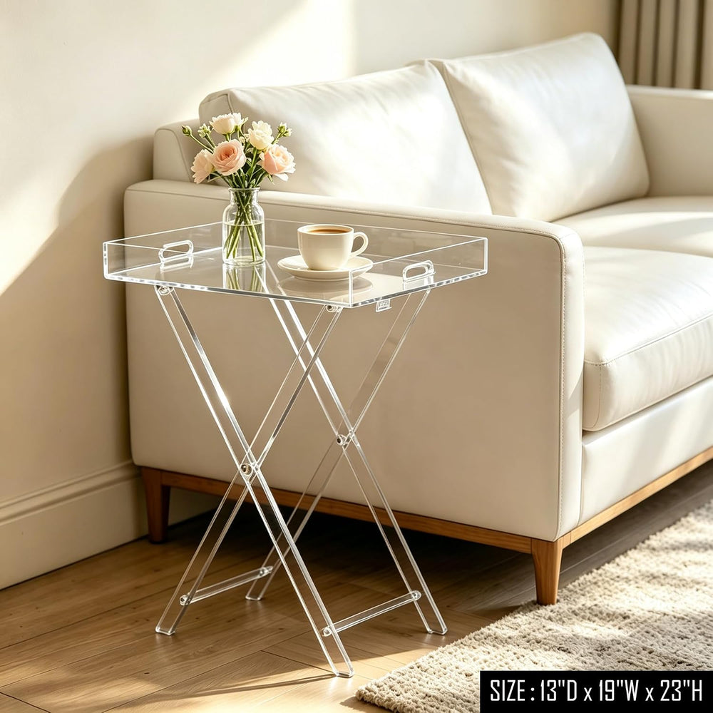 Clear Acrylic Folding Tray Side Table, Lucite Small End Table