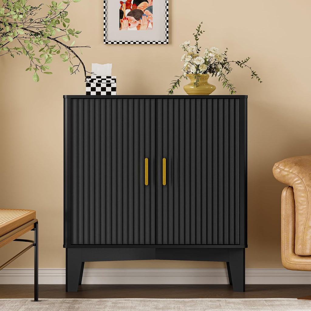 BORNOON Fluted Storage Cabinet with Doors and Adjustable Shelf Sideboard