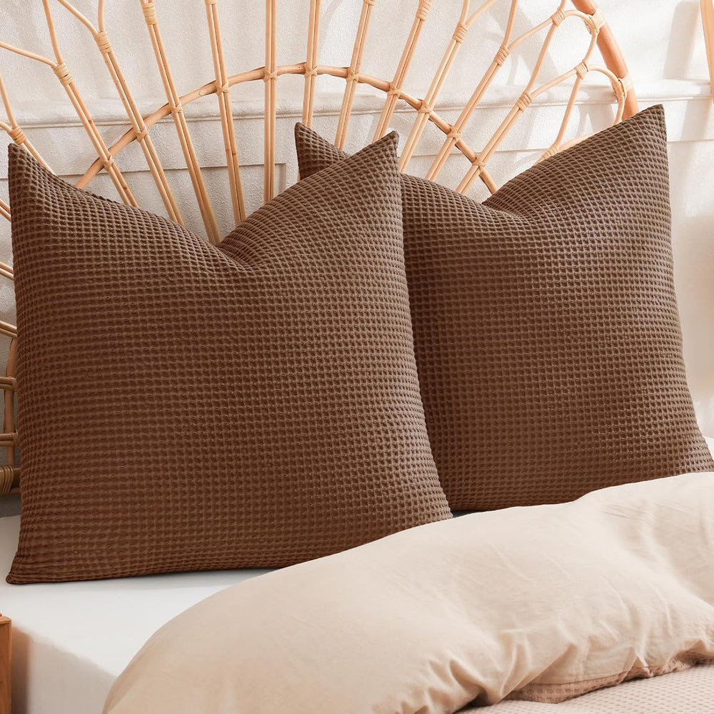 PHF 100% Cotton Waffle Weave Throw Pillow Cover, 24" x 24", No Fill...