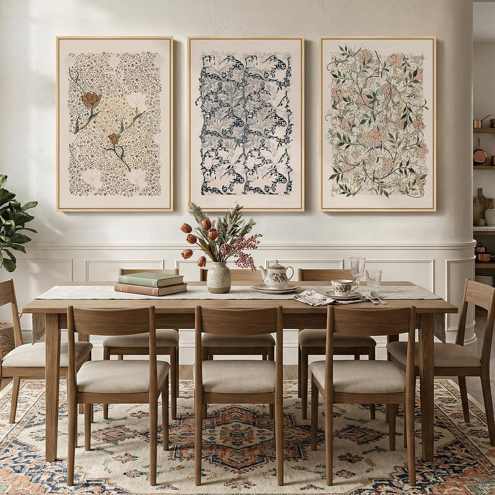 Large Framed William Morris Canvas Wall Art for Living Room, 3 Piece