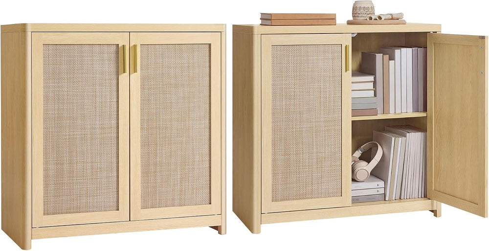 VASAGLE Boho Buffet Cabinets, Set of 2, with Rattan-Look Doors