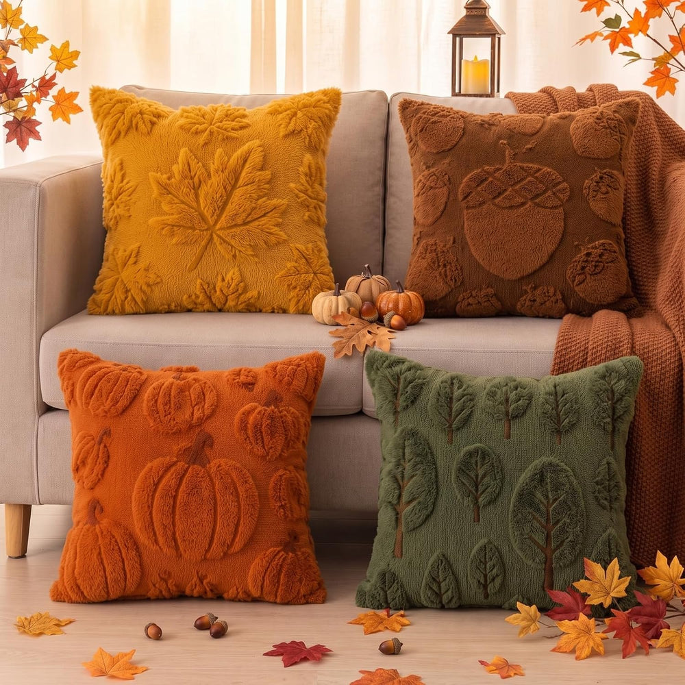 Tiamon 4 Pcs Fall Throw Pillow Covers 18 x 18 Inch Embroidered Pillow Cases