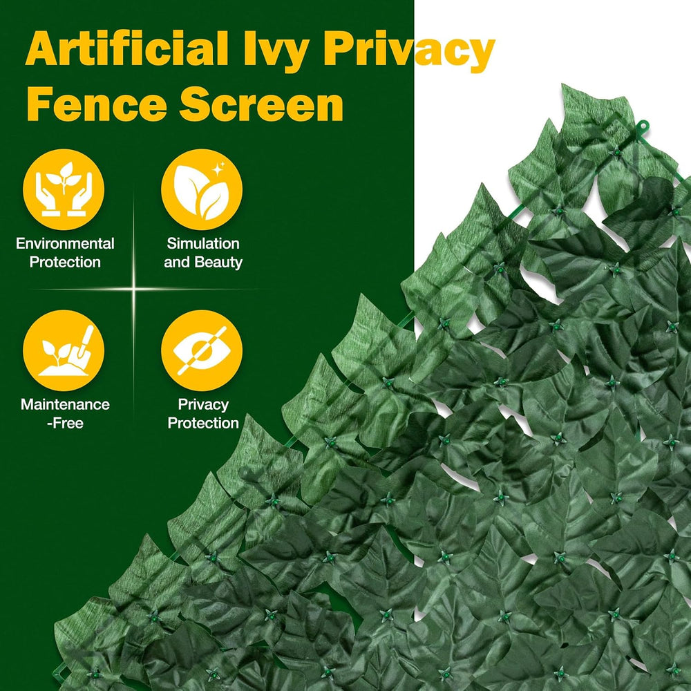 Artificial Ivy Privacy Fence Screen, 240x40 inch Dense Leaf Green Ivy Wall Pa...