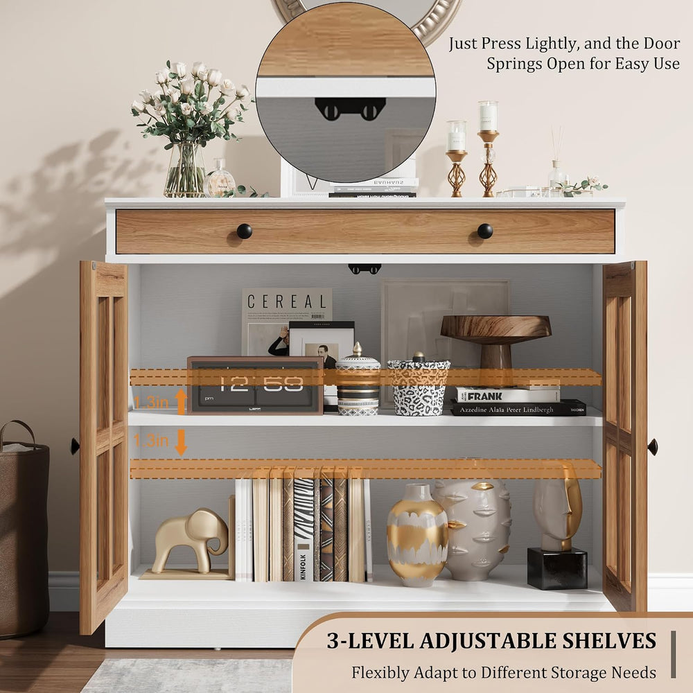 Garvee Sideboard Buffet Cabinet with Glass Doors and Adjustable Shelves