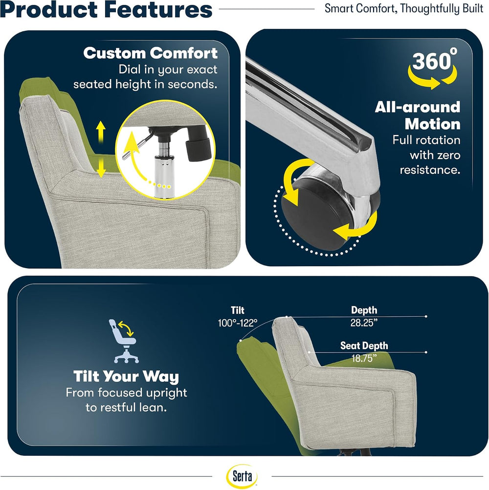 Serta Ashland Home Office Desk Chair with Button Tufted Mid-Back, Memory Foam...