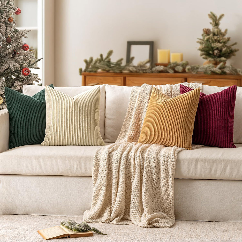 MIULEE Corduroy Decorative Throw Pillow Covers Christmas Red Green 18x18