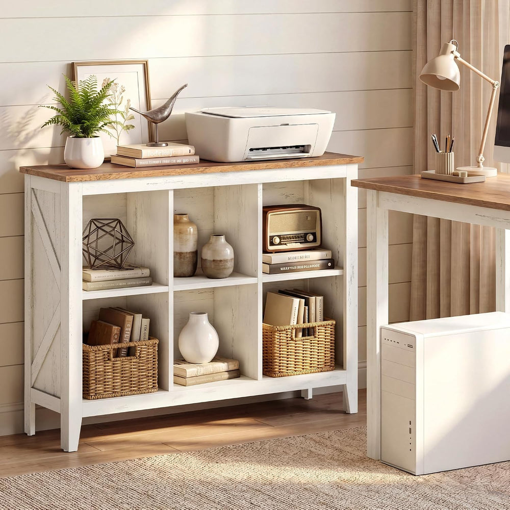 VASAGLE Farmhouse Bookshelf, 6-Cube Storage Organizer with Legs