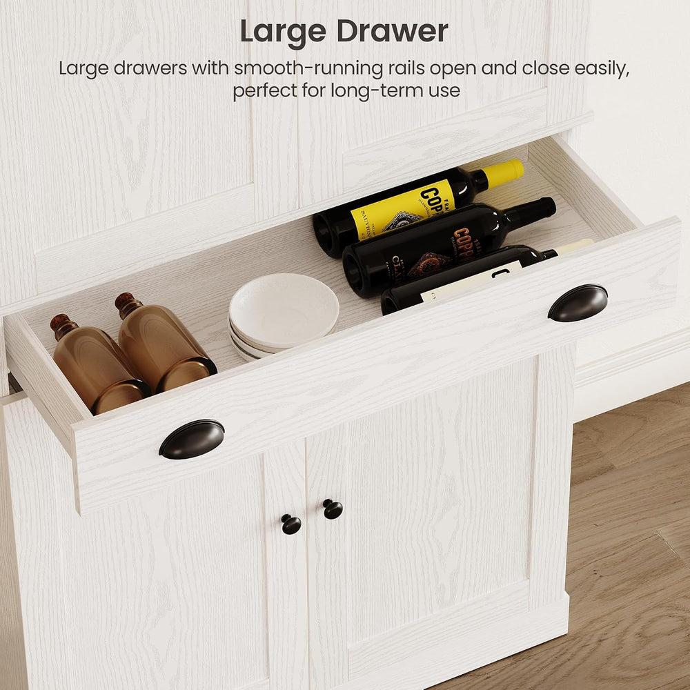 IRONCK 72" Kitchen Pantry Cabinet with Drawer and Sliding Racks, White