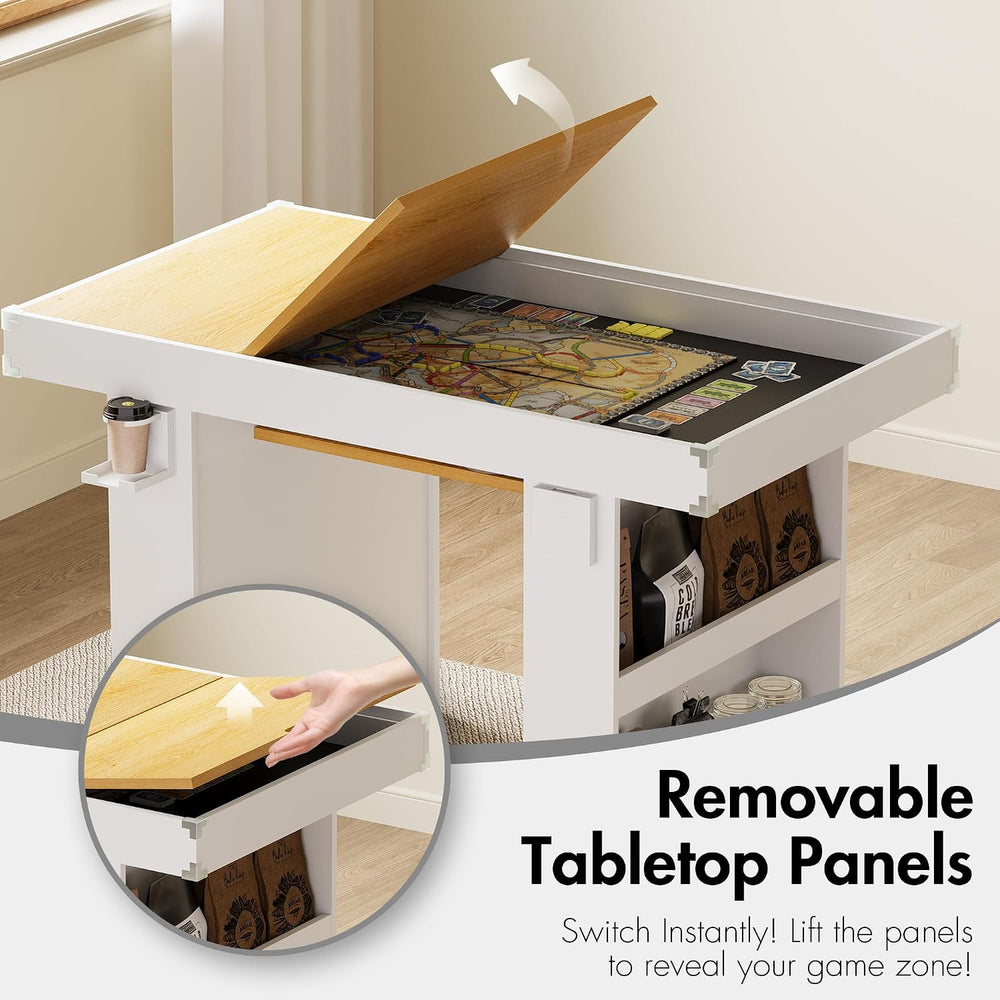 Board Game Table w/ Removable Top, 2-in-1 Dining and Gaming Table for 4–6