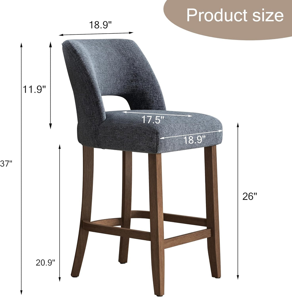 VKNOW Bar Stools Set of 4, 26" Fabric Counter Height Bar Stools, Navy Blue
