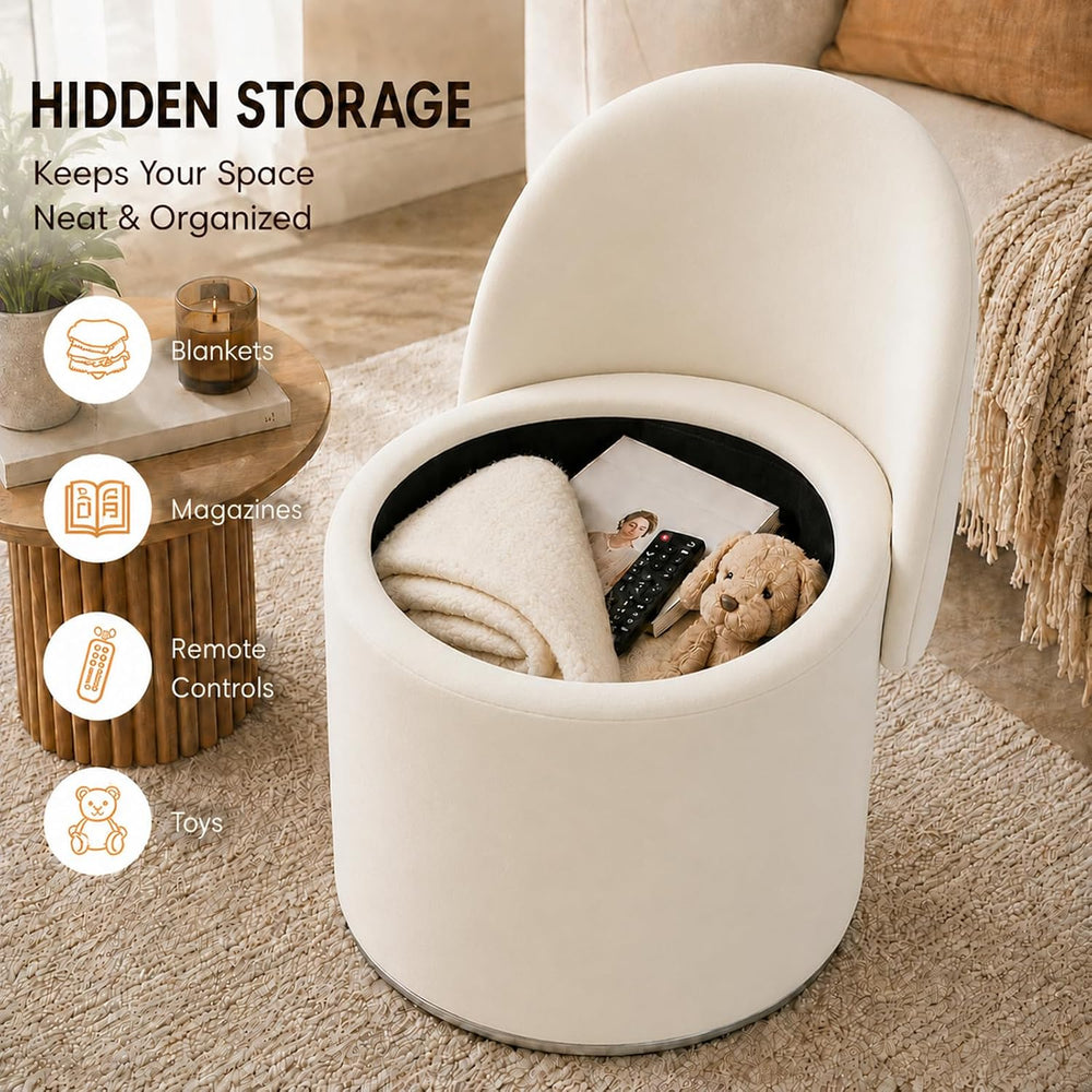 360° Swivel Vanity Chair with Backrest, Modern Accent Chair with Storage