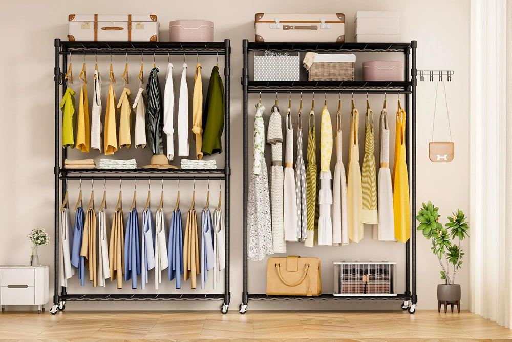 Heavy Duty Rolling Wheels Portable Metal Garment Rack,