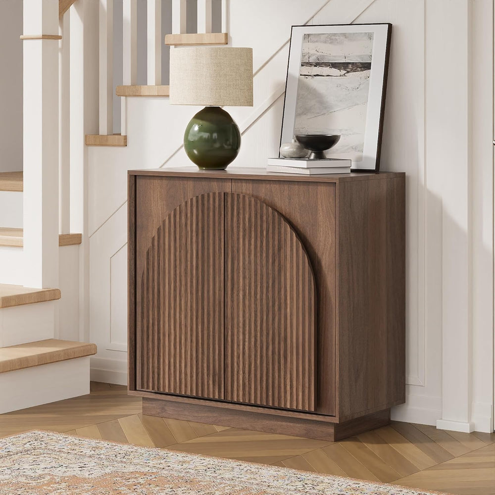win2win 31.5" Small Buffet Cabinet with Storage, Arched Doors, Walnut, 2PCS