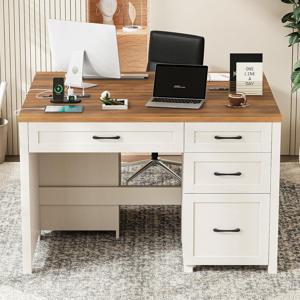 Vabches Farmhouse 47" Executive Desk, Computer Desk with File Drawer and...