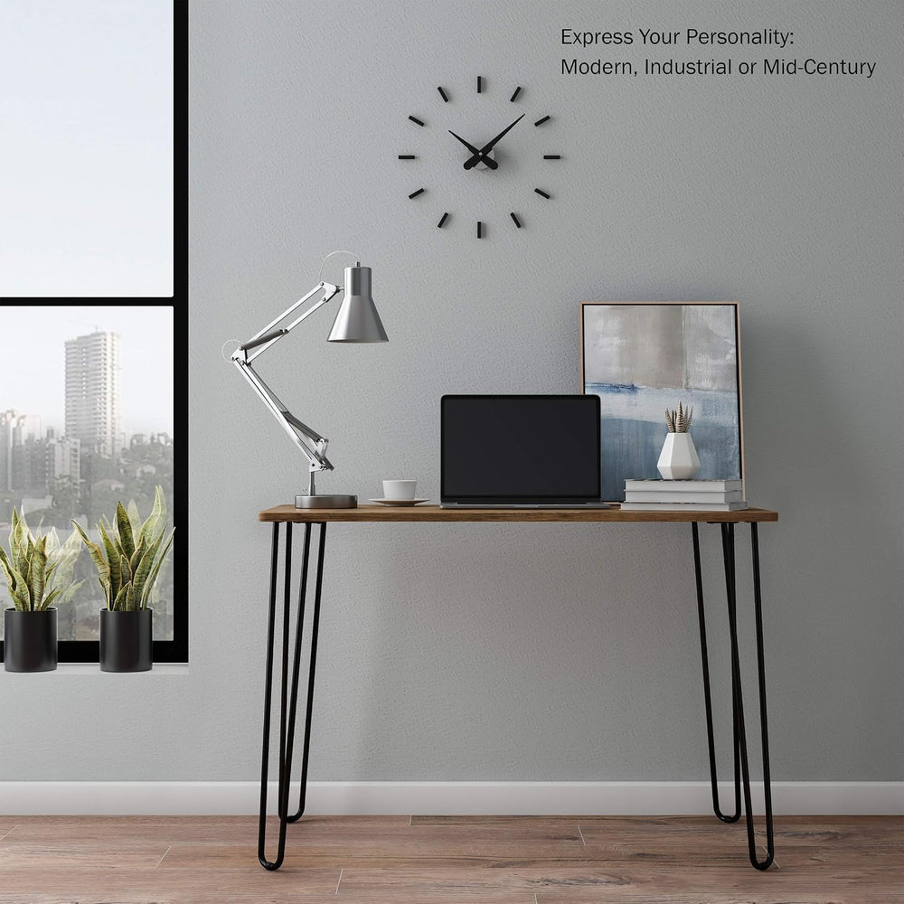 Desk with Hairpin Legs - Modern Industrial Style Home Decor - Woodgrain-Look ...