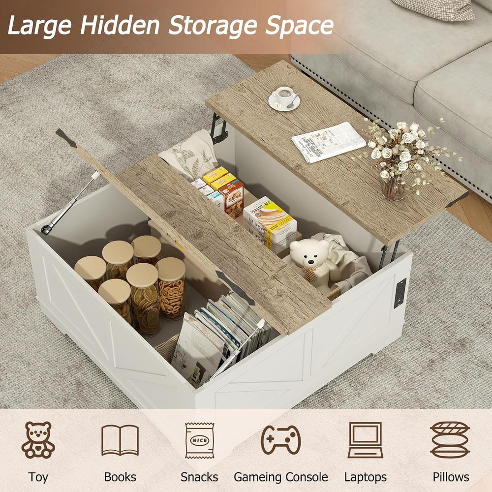 EAG 40" Large Lift Top Coffee Table with Storage, White