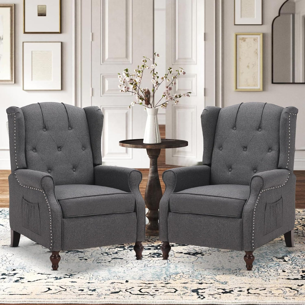 Wingback Recliner Chair, Push Back Arm Chair (2,Grey)