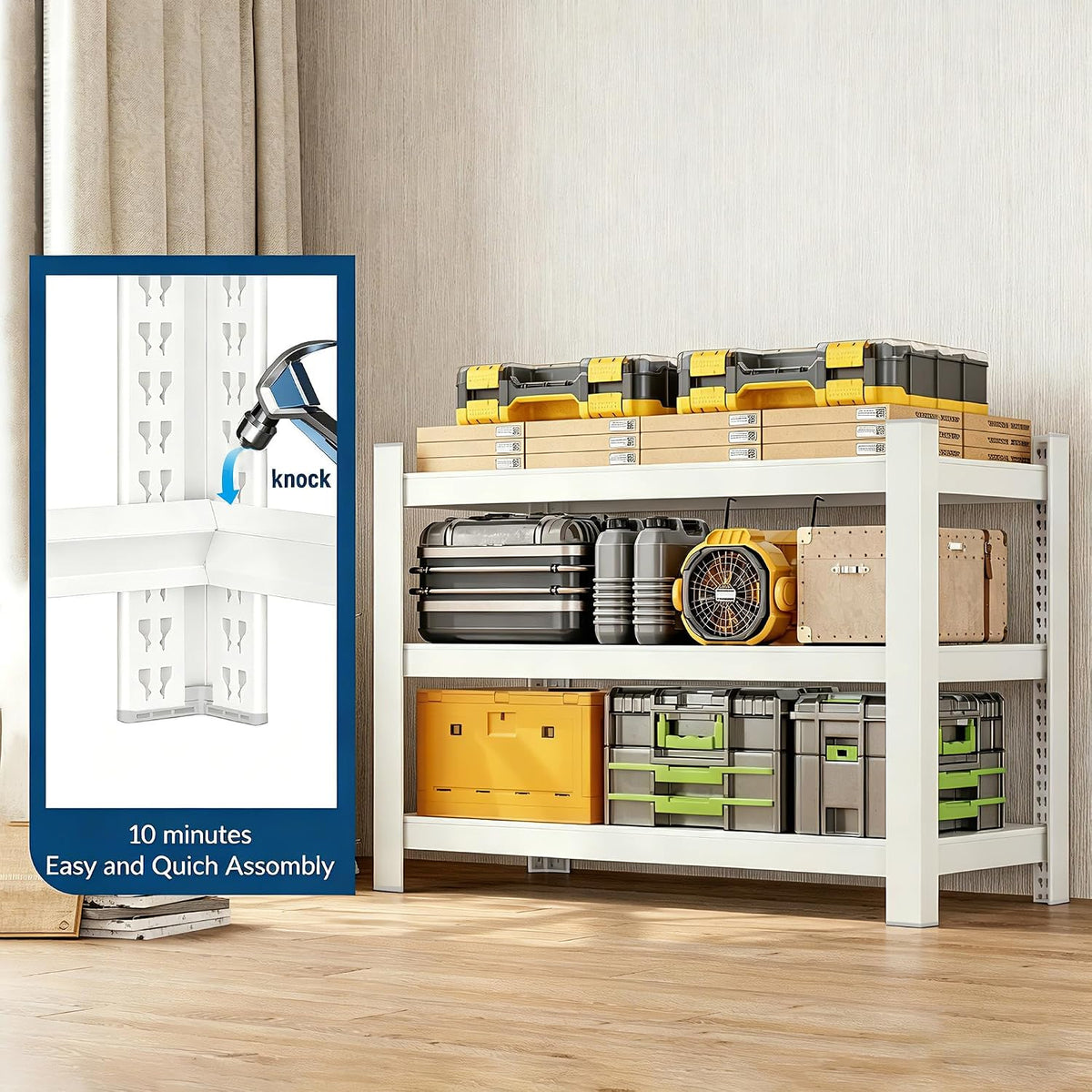 Wanfu Garage Shelving, 36" H x 36" W x 16" D Metal Storage Shelves-3 Tier Shelving Unit, Adjustable Heavy Duty 3 Tier Shelf for Garage, Pantry, Kitchen, Basement-White