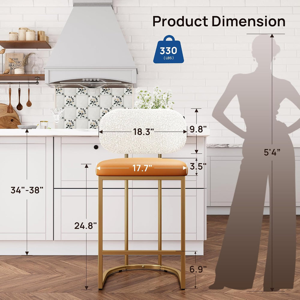 ALPHA HOME Bar Stools Set of 3, Counter Height Barstools with Back, 24 Inch