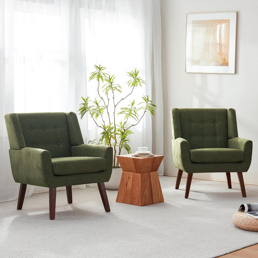 HUIMO Living Room Chairs Set of 2,Upholstered Button Linen Accent Chair