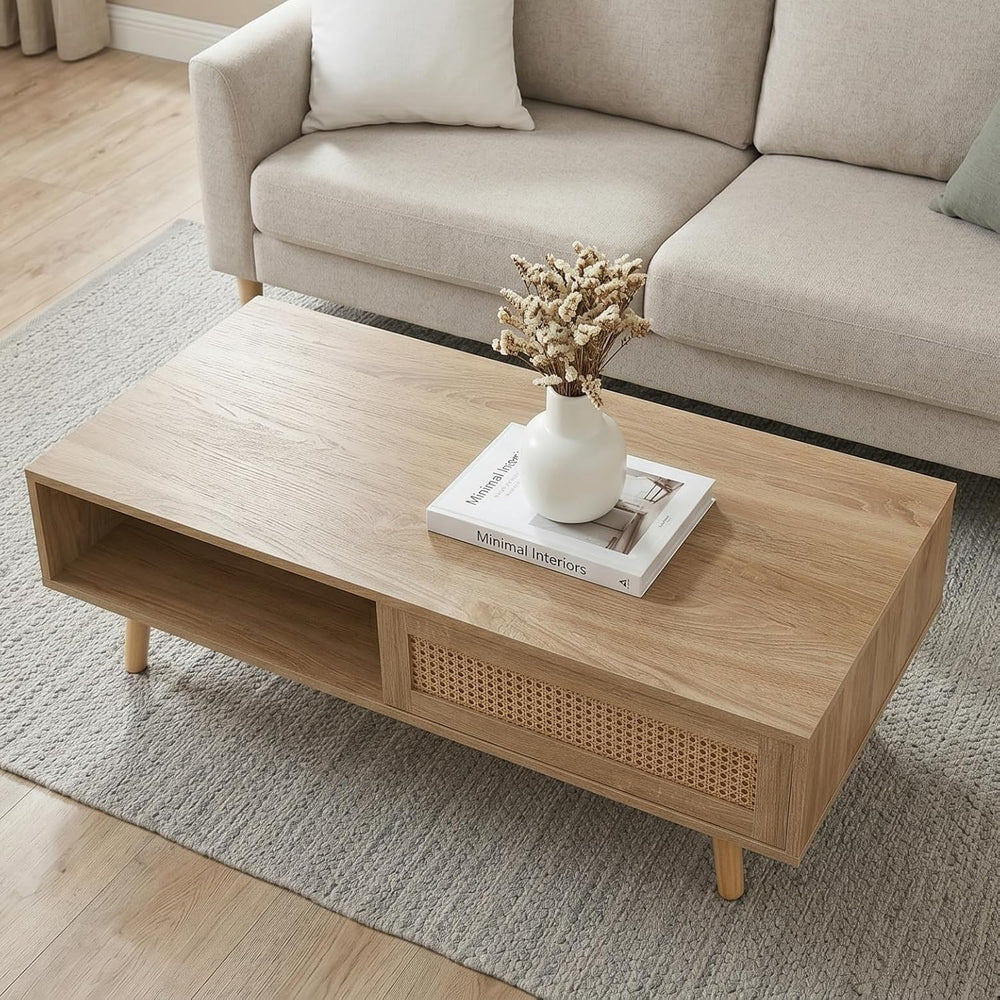 IANIYA 41'' Rattan Coffee Table with Storage, Boho Living Room Table