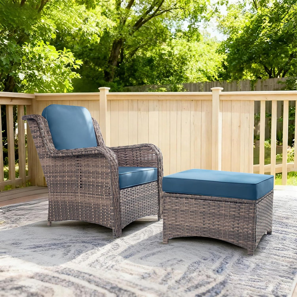 2 Pieces Patio Wicker Furniture Set, High Back Wicker Single Patio Chair Set ...