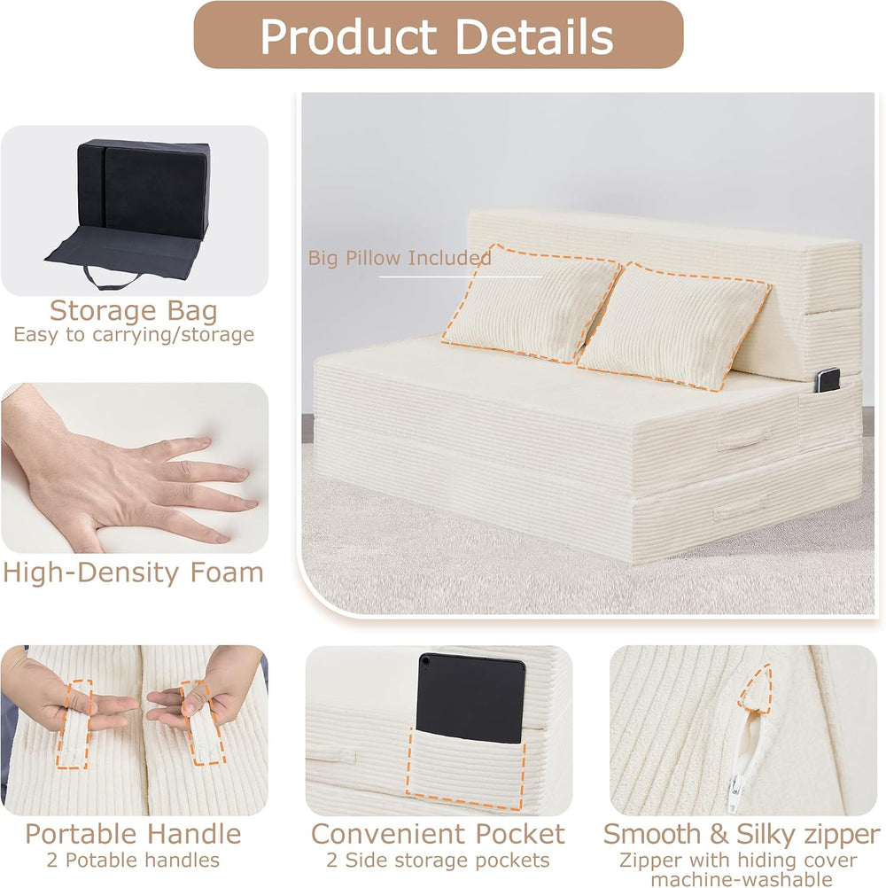 Folding Sofa Bed, Convertible Sleeper Chair Bed, Floor Sofa with Bag