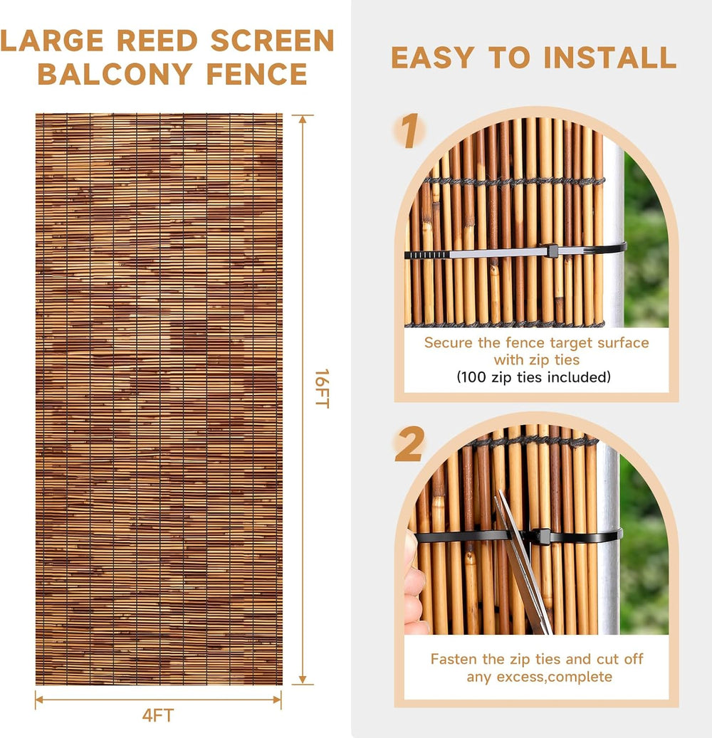 ZNCMRR Reed Fencing Rolls Fencing 4ft High Roll Reed Screen for Balcony Patio...