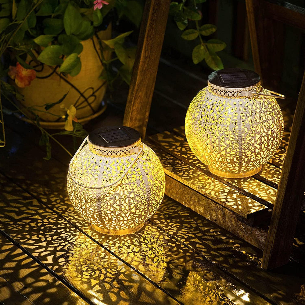 TAKE ME 2 Packs White Solar Lanterns Outdoor Waterproof Garden Laterns Metal ...