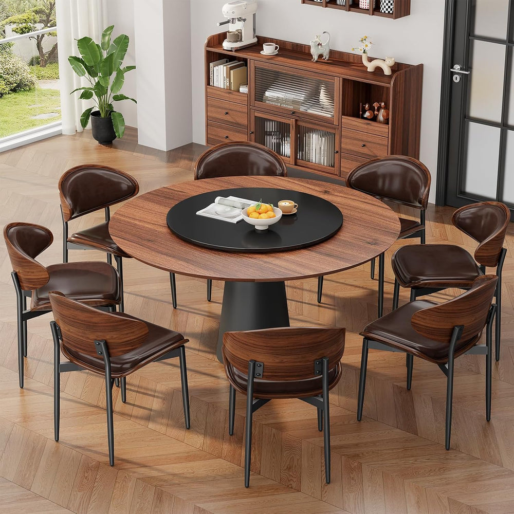 REONEY Dining Chairs Set of 6, Mid-Century Modern Kitchen Chairs, Brown