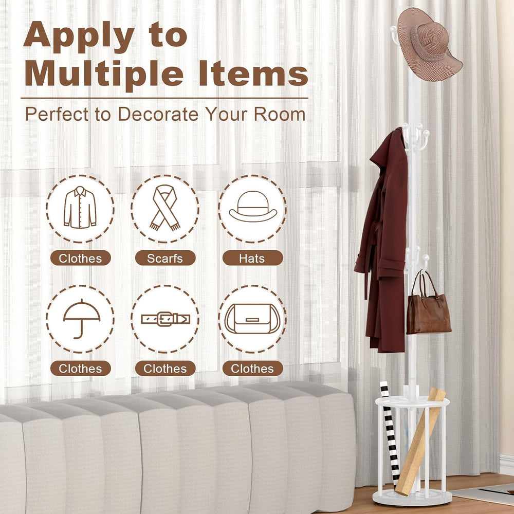 White Coat Rack Freestanding, Coat Rack Stand with Umbrella Holder